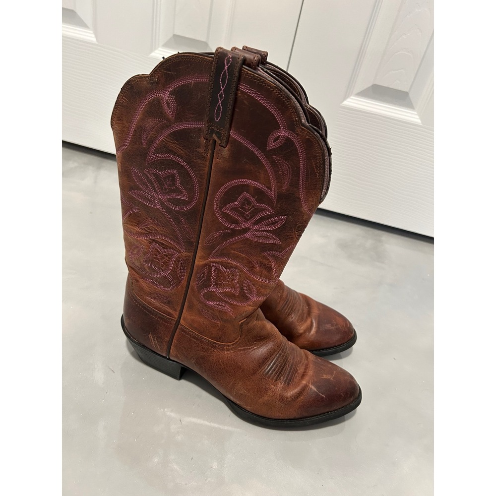 Ariat Women's Western Cowboy Boots Distressed Leather Pink Stitching 9B